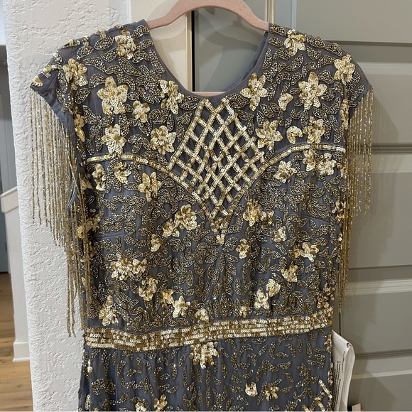 NWT Mac Duggal 4908 Embellished Beaded Fringe Cap Sleeve Gown - Picture 3 of 12